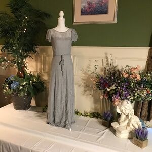 Long grey lace vintage style dress